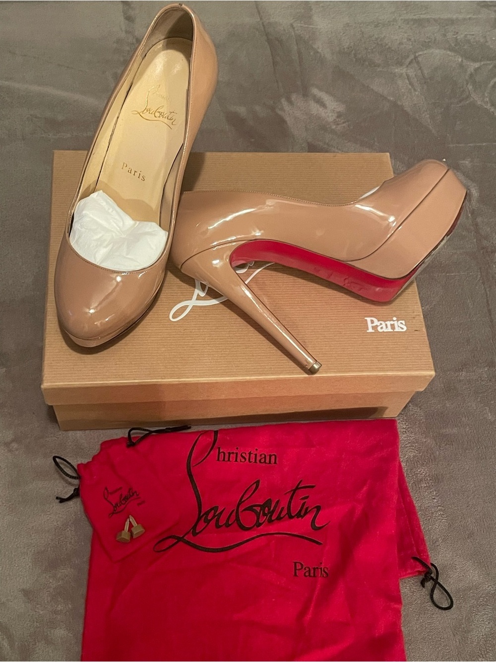 Christian Louboutin Patent Nude Platform Pumps with Red Sole